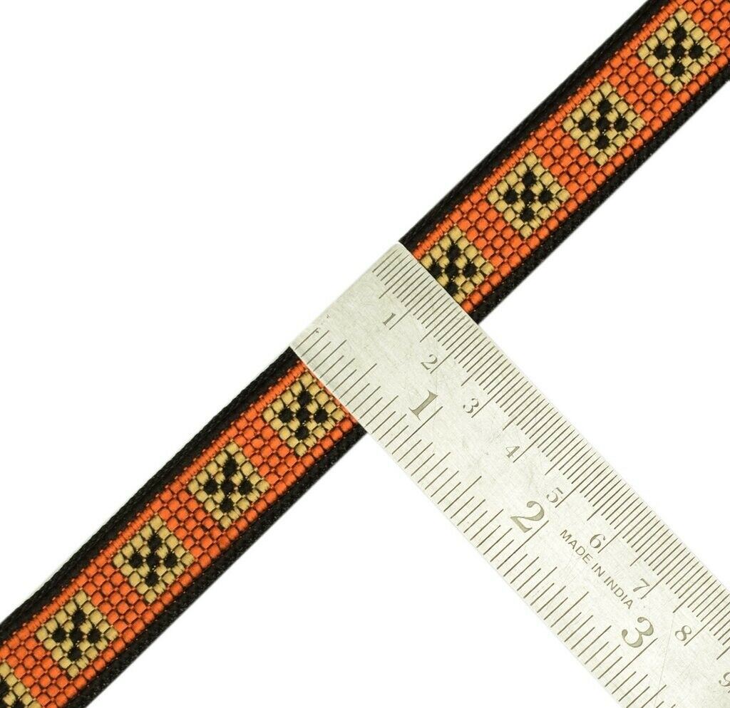 3 Yard Sari Border Indian Craft Trim Sewing Ribbon Lace Edging Tape Black Orange