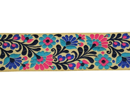 1 Yard Sari Border Indian Craft Trim Sewing Floral Ribbon Lace Edging Tape Beige