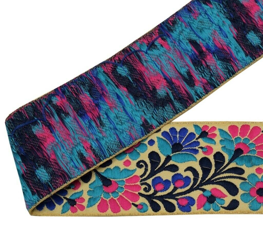 1 Yard Sari Border Indian Craft Trim Sewing Floral Ribbon Lace Edging Tape Beige