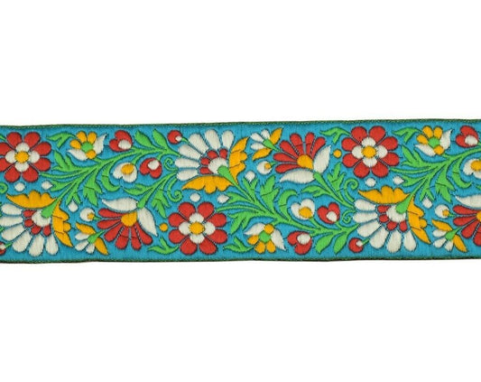 1 Yard Sari Border Indian Craft Trim Sewing Floral Ribbon Lace Edging Tape Blue