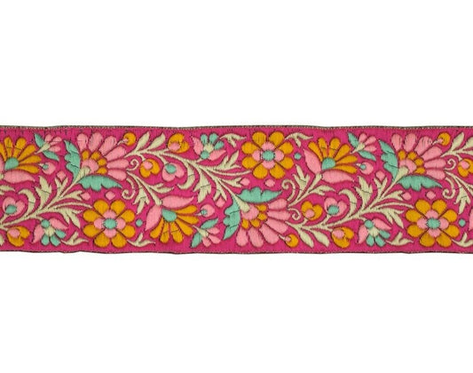 1 Yard Sari Border Indian Craft Trim Sewing Floral Ribbon Lace Edging Tape Pink
