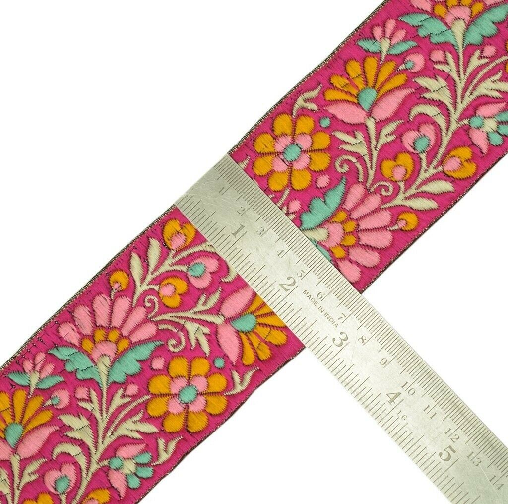 1 Yard Sari Border Indian Craft Trim Sewing Floral Ribbon Lace Edging Tape Pink