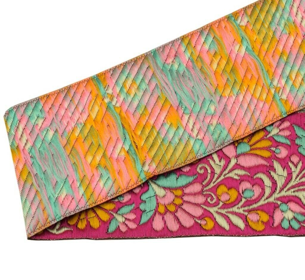 1 Yard Sari Border Indian Craft Trim Sewing Floral Ribbon Lace Edging Tape Pink