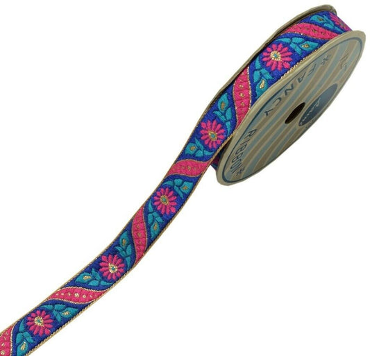 3 Yard Sari Border Indian Woven Craft Trim Sewing Ribbon Lace Edging Tape Blue