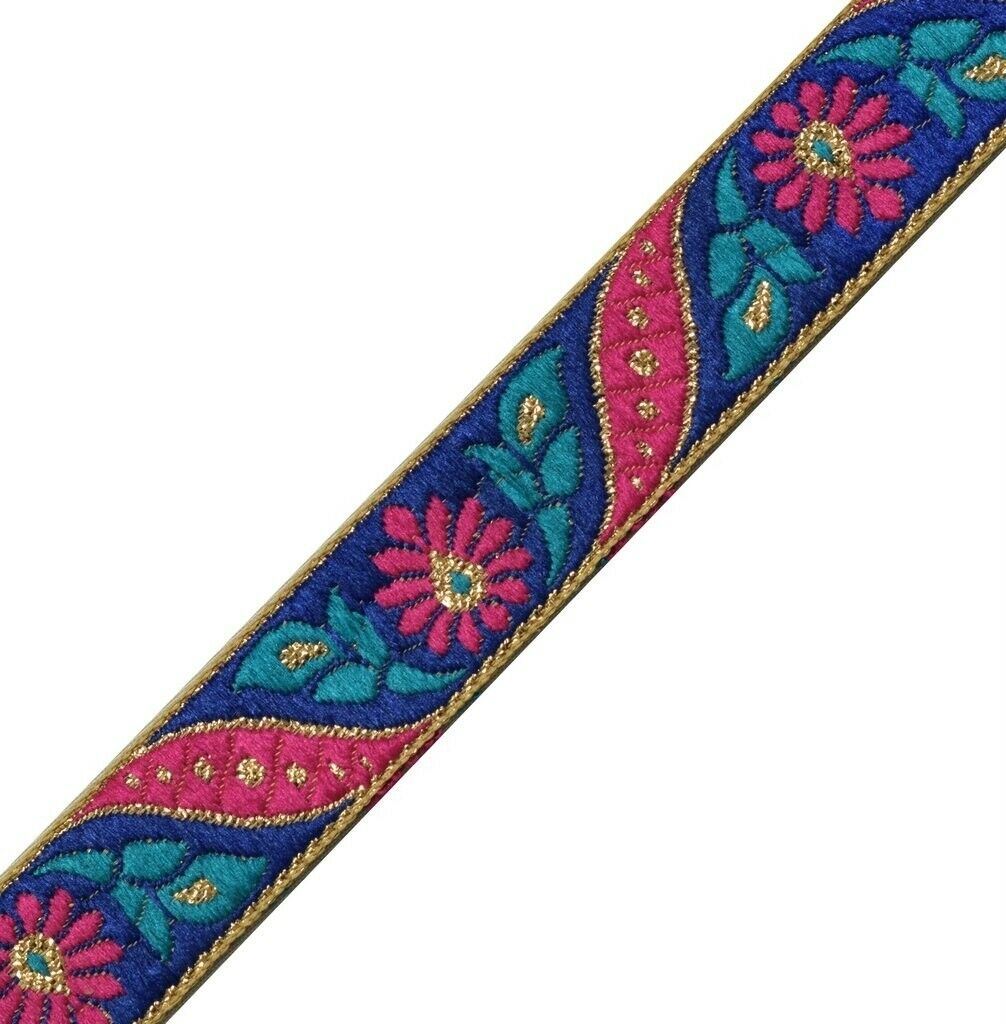 3 Yard Sari Border Indian Woven Craft Trim Sewing Ribbon Lace Edging Tape Blue