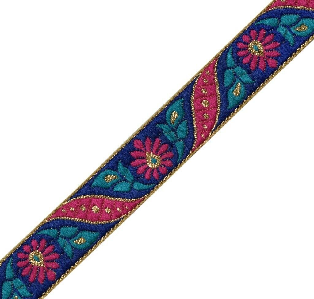 3 Yard Sari Border Indian Woven Craft Trim Sewing Ribbon Lace Edging Tape Blue
