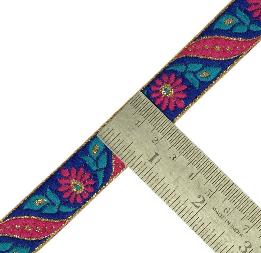3 Yard Sari Border Indian Woven Craft Trim Sewing Ribbon Lace Edging Tape Blue