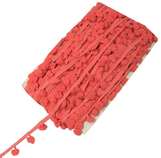 8 Yard Sari Pom Pom Border Indian Craft Trim Sewing Lace Edging Tape Peach