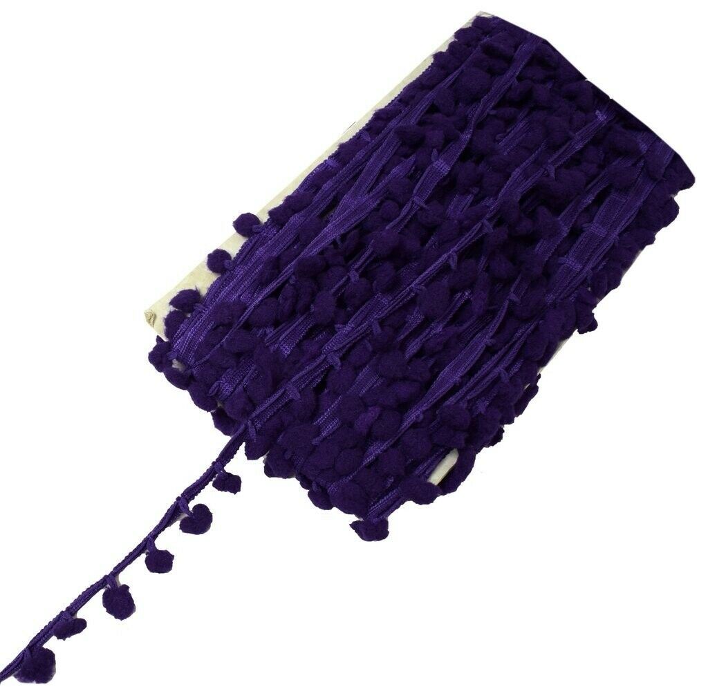 8 Yard Sari Pom Pom Border Indian Craft Trim Sewing Lace Edging Tape Purple