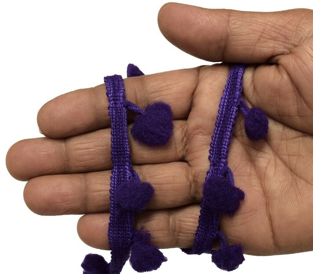 8 Yard Sari Pom Pom Border Indian Craft Trim Sewing Lace Edging Tape Purple