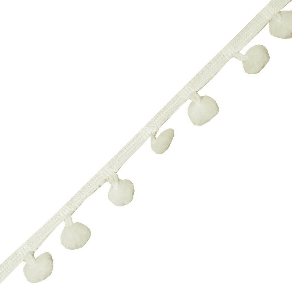 8 Yard Sari Pom Pom Border Indian Craft Trim Sewing Lace Edging Tape White