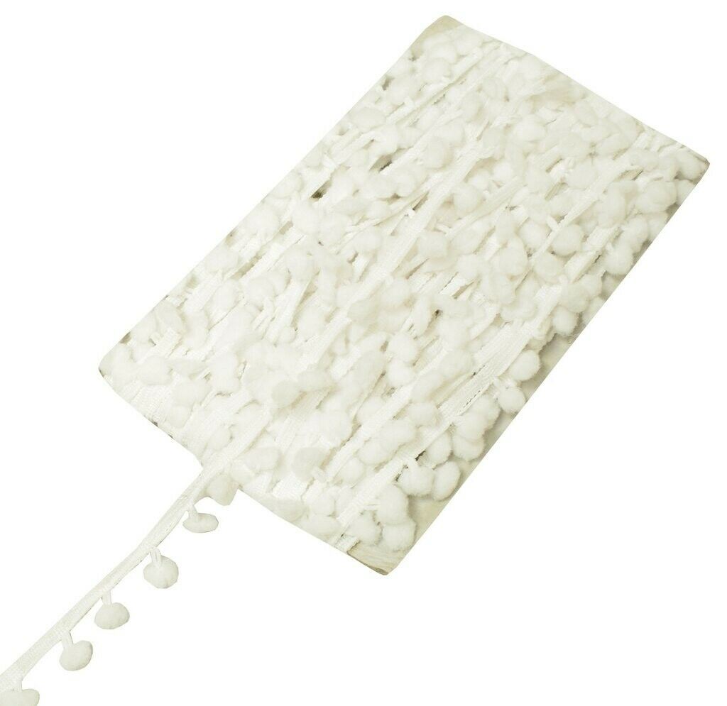 8 Yard Sari Pom Pom Border Indian Craft Trim Sewing Lace Edging Tape White