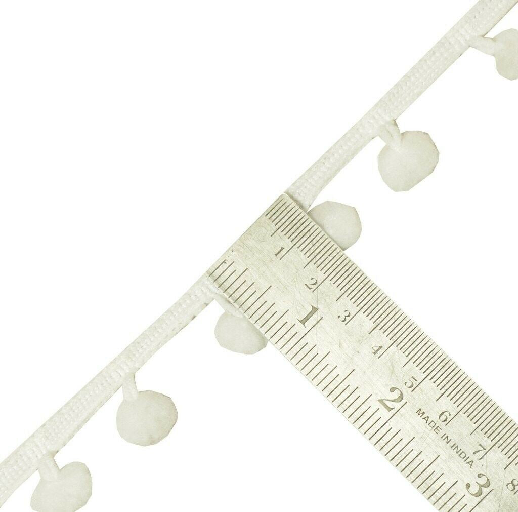 8 Yard Sari Pom Pom Border Indian Craft Trim Sewing Lace Edging Tape White