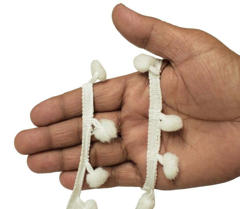 8 Yard Sari Pom Pom Border Indian Craft Trim Sewing Lace Edging Tape White