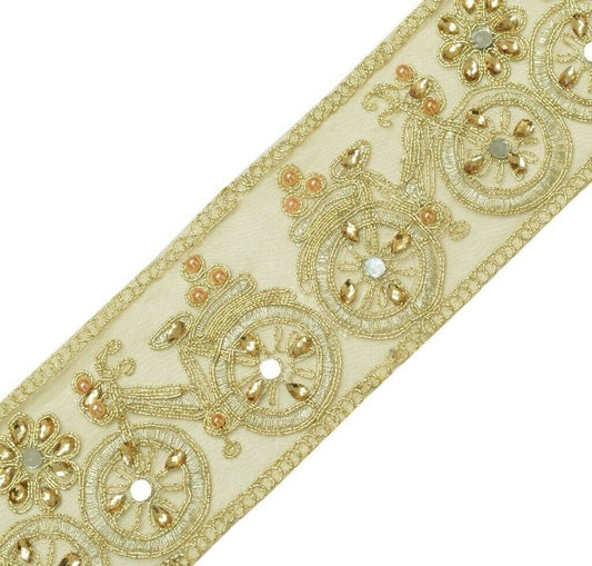1 Yard Mirror Stone & Zari Work Zari Border Indian Craft Trim Sewing Ribbon Lace