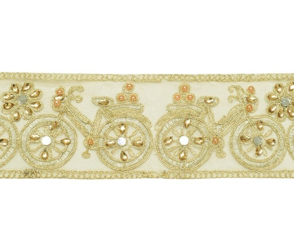 1 Yard Mirror Stone & Zari Work Zari Border Indian Craft Trim Sewing Ribbon Lace