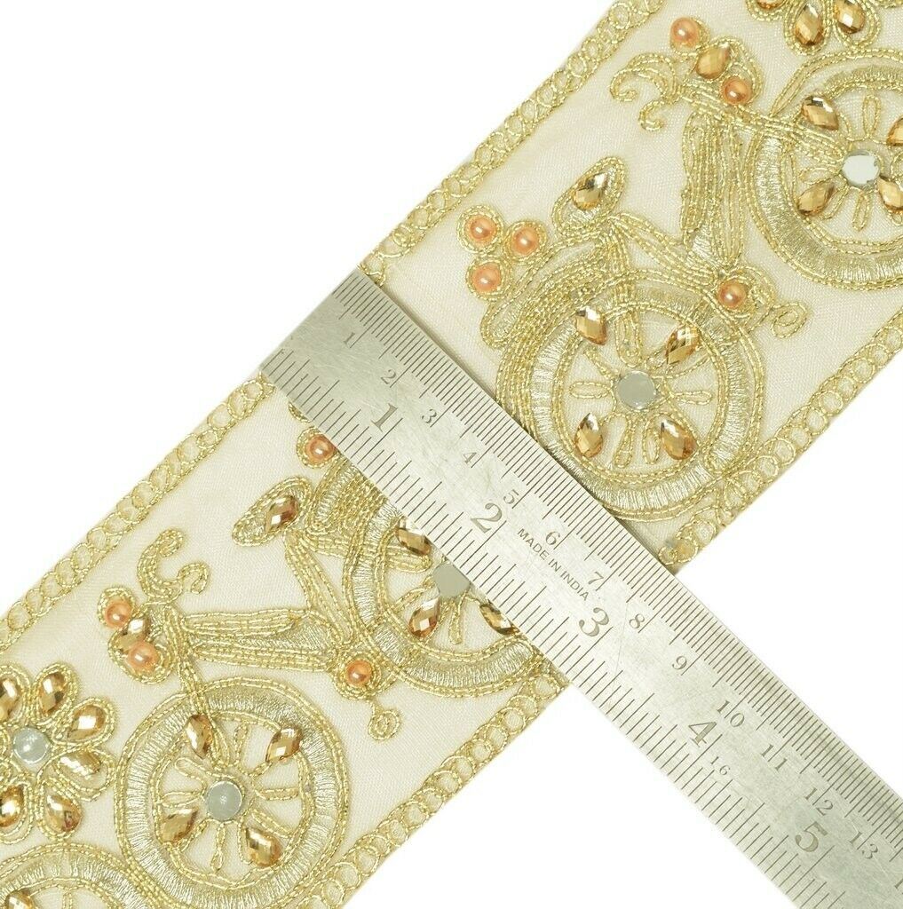 1 Yard Mirror Stone & Zari Work Zari Border Indian Craft Trim Sewing Ribbon Lace