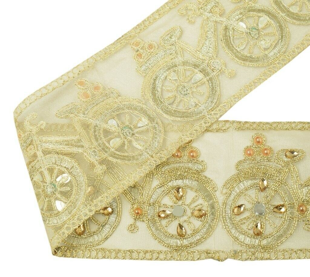 1 Yard Mirror Stone & Zari Work Zari Border Indian Craft Trim Sewing Ribbon Lace