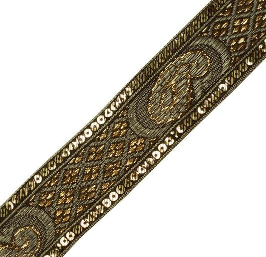 1.6" W 3 Yard Border Indian Craft Trim Woven Dark Brown Sewing Ribbon Lace