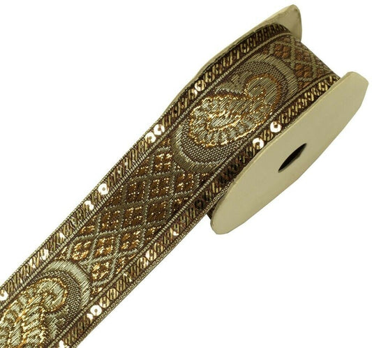 1.6" W 3 Yard Border Indian Craft Trim Woven Dark Brown Sewing Ribbon Lace