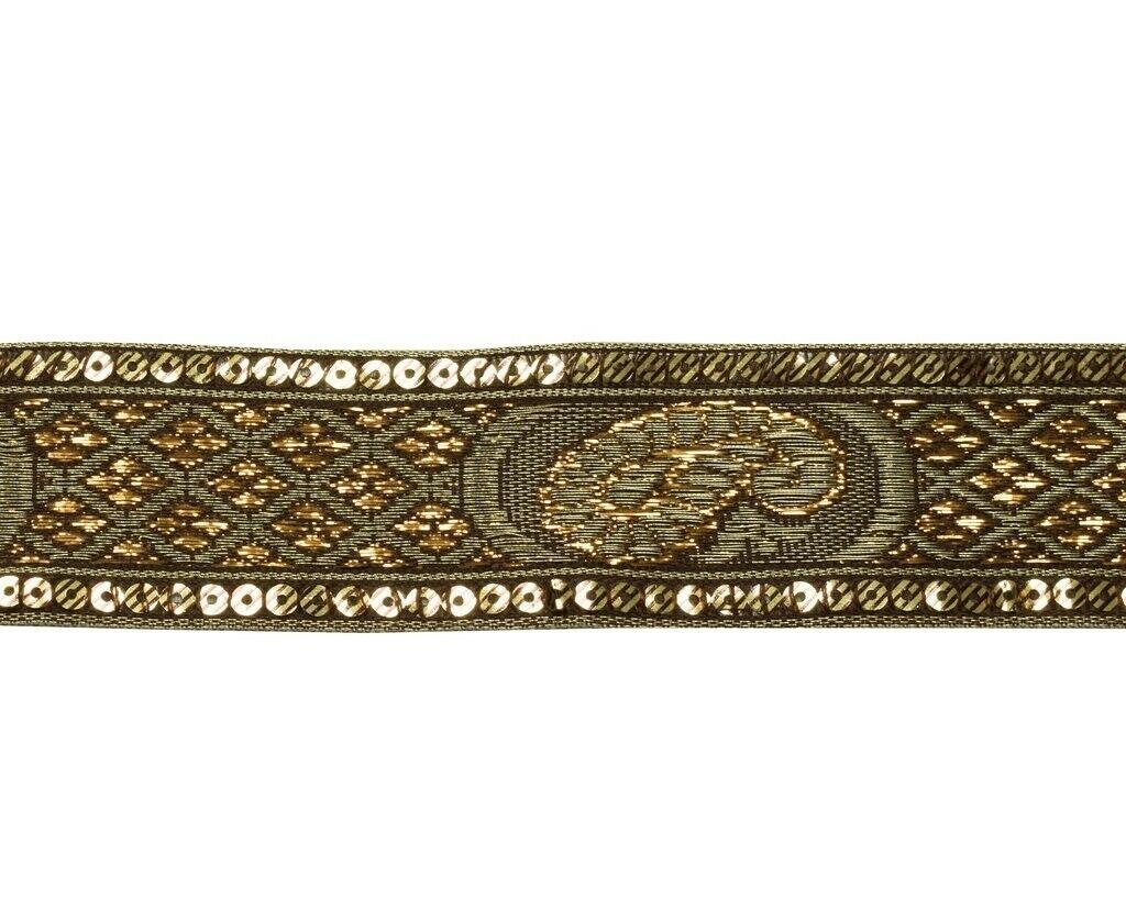 1.6" W 3 Yard Border Indian Craft Trim Woven Dark Brown Sewing Ribbon Lace