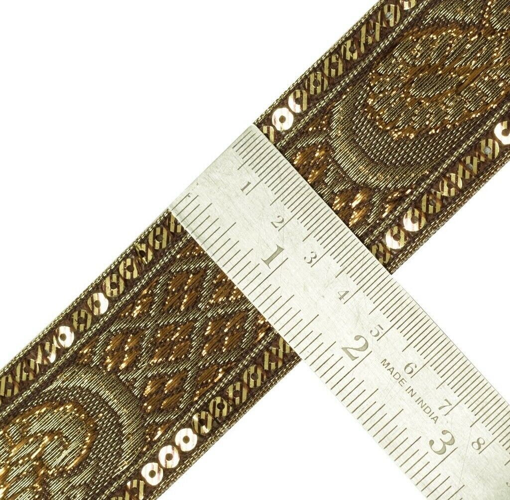 1.6" W 3 Yard Border Indian Craft Trim Woven Dark Brown Sewing Ribbon Lace