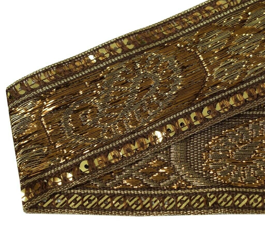 1.6" W 3 Yard Border Indian Craft Trim Woven Dark Brown Sewing Ribbon Lace