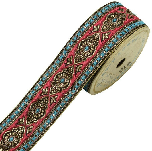 2.10" W 2 Yard Saree Border Indian Craft Trim Woven Pink Blue Sewing Ribbon Lace