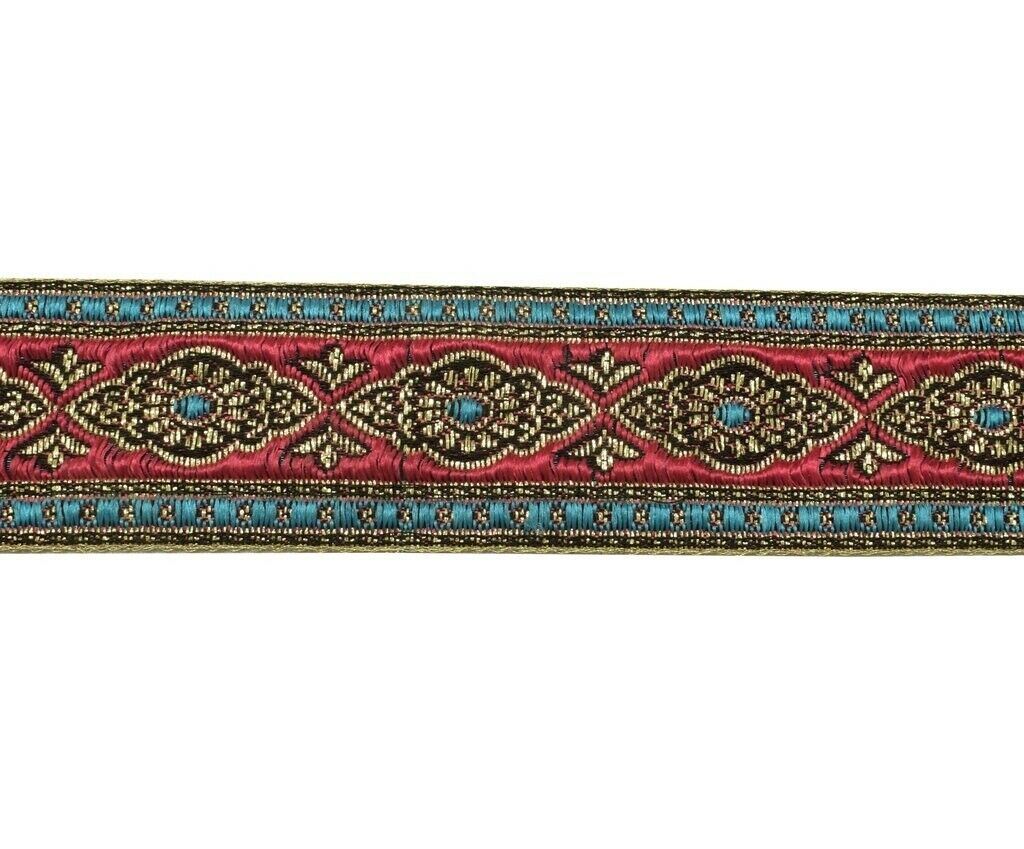 2.10" W 2 Yard Saree Border Indian Craft Trim Woven Pink Blue Sewing Ribbon Lace