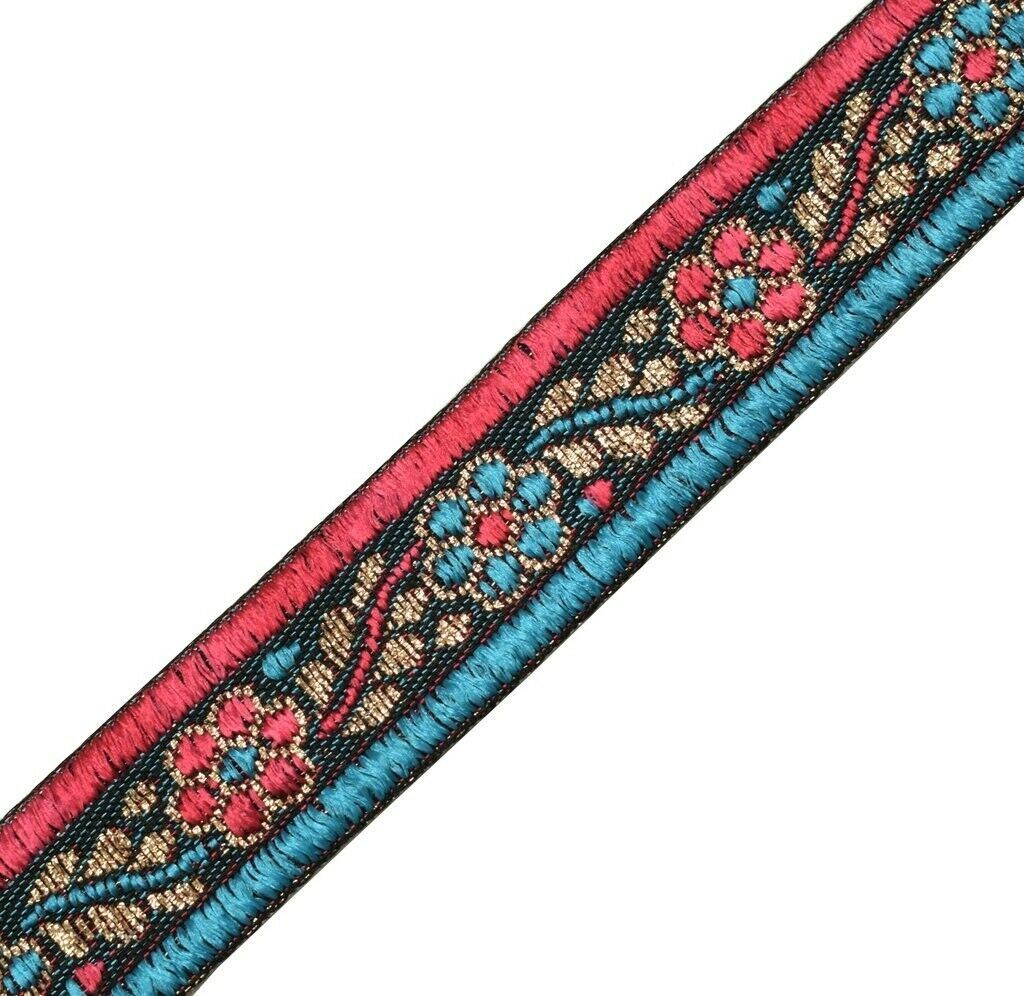 1.25" W 1 Yard Saree Border Indian Craft Trim Woven Floral Sewing Ribbon Lace