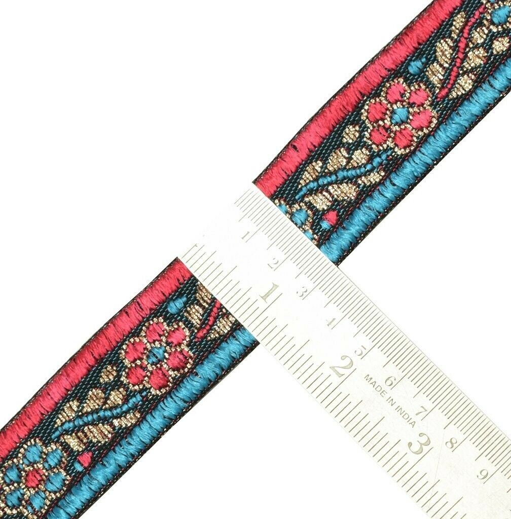 1.25" W 1 Yard Saree Border Indian Craft Trim Woven Floral Sewing Ribbon Lace