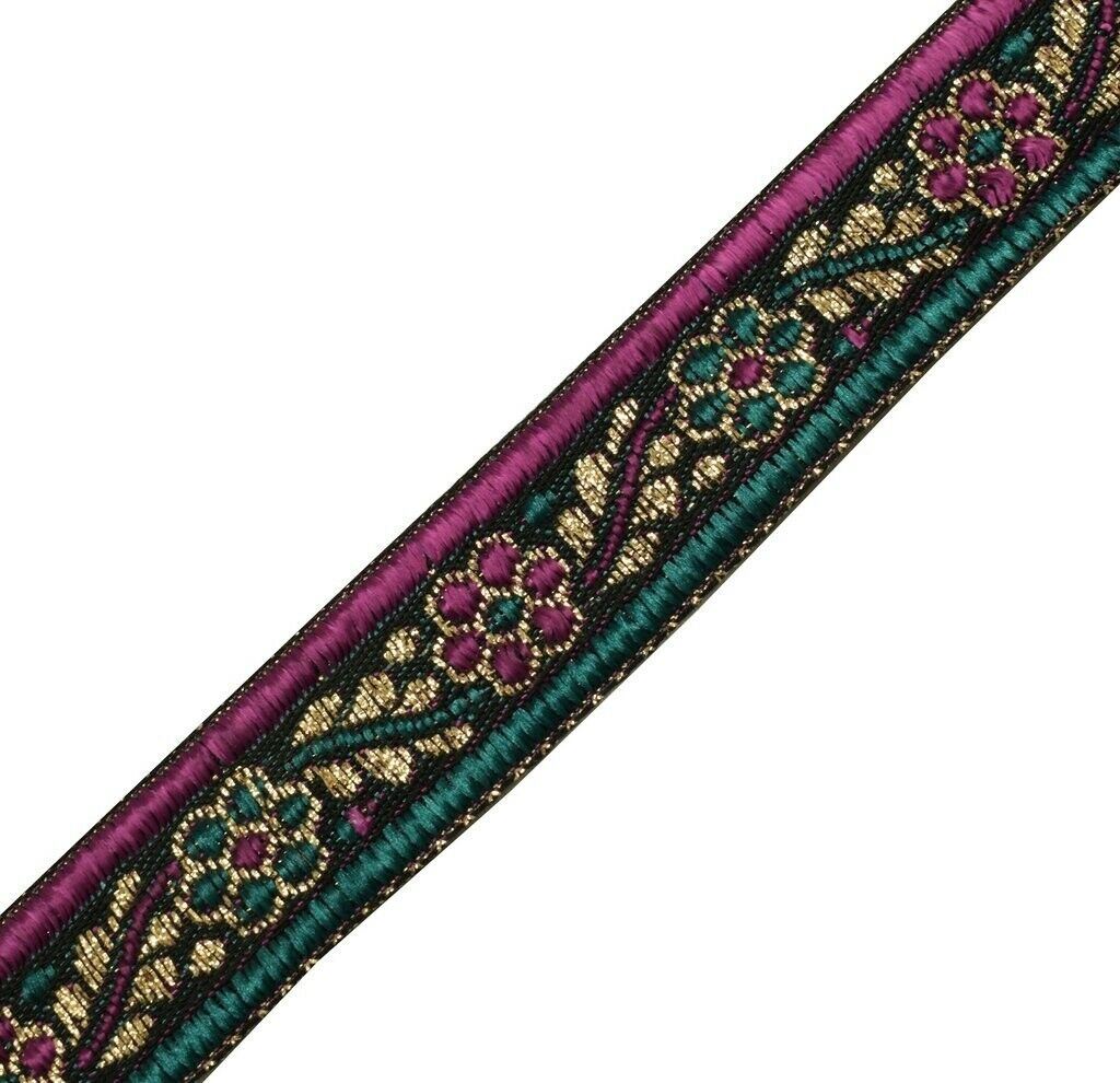1.25" W 3 Yard Woven Border Indian Craft Trim Black Purple Green Sewing Lace