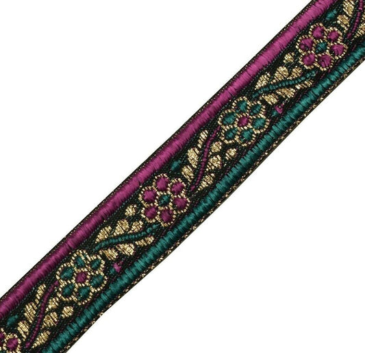 1.25" W 3 Yard Woven Border Indian Craft Trim Black Purple Green Sewing Lace
