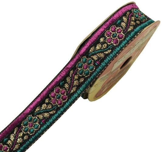 1.25" W 3 Yard Woven Border Indian Craft Trim Black Purple Green Sewing Lace