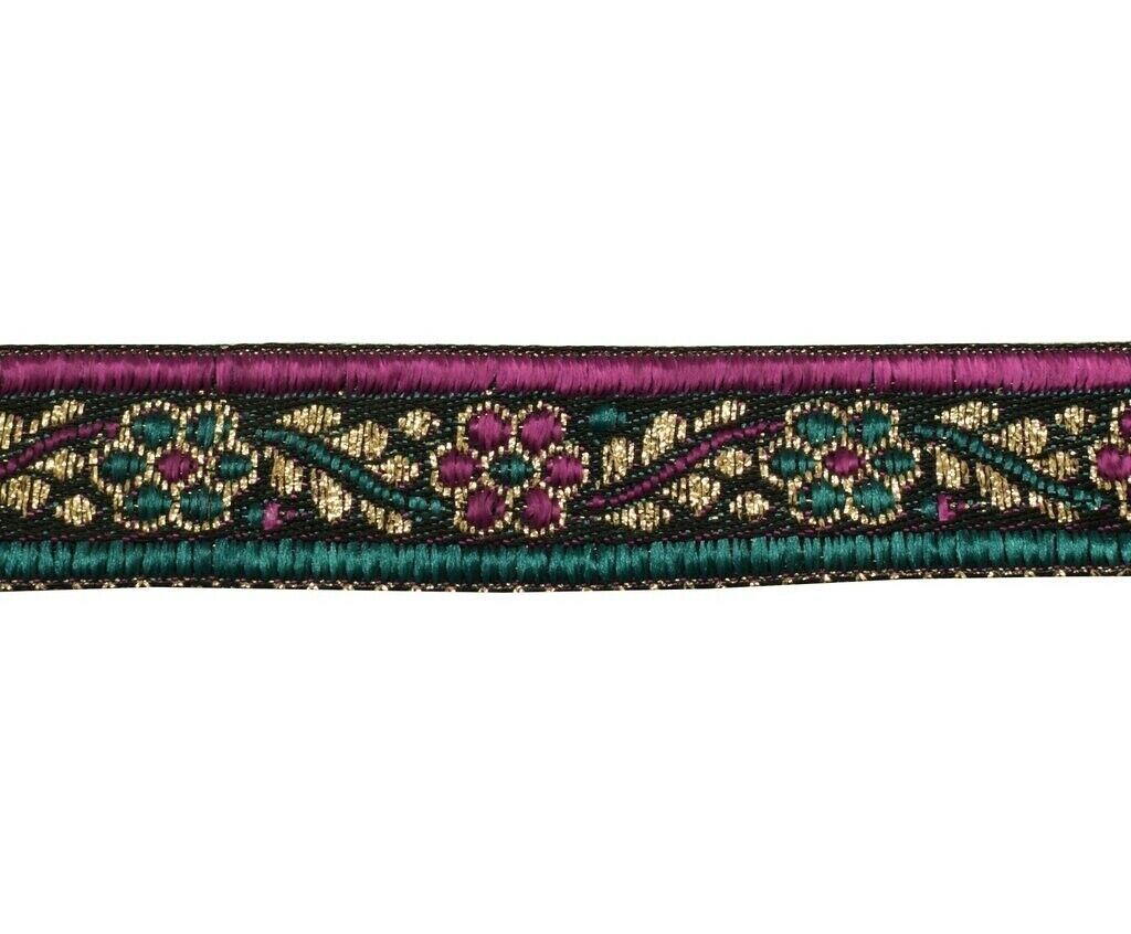 1.25" W 3 Yard Woven Border Indian Craft Trim Black Purple Green Sewing Lace