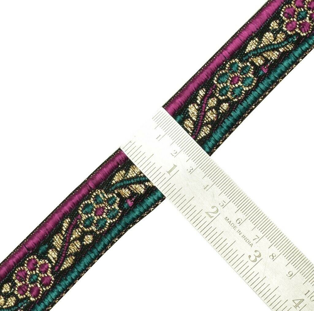 1.25" W 3 Yard Woven Border Indian Craft Trim Black Purple Green Sewing Lace