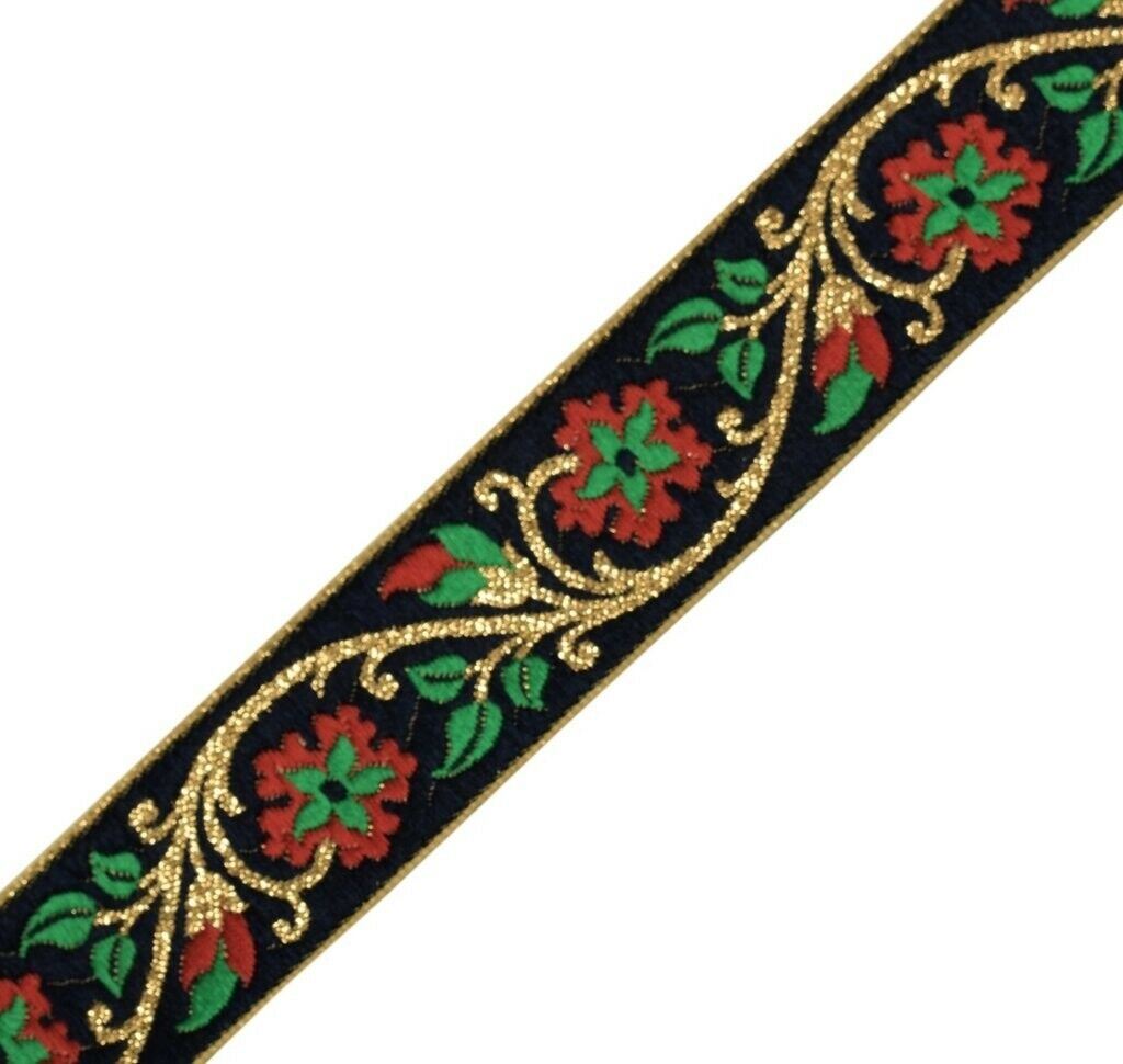 3 Yard Sari Border Indian Craft Trim Sewing Ribbon Lace Edging Tape Dark Blue