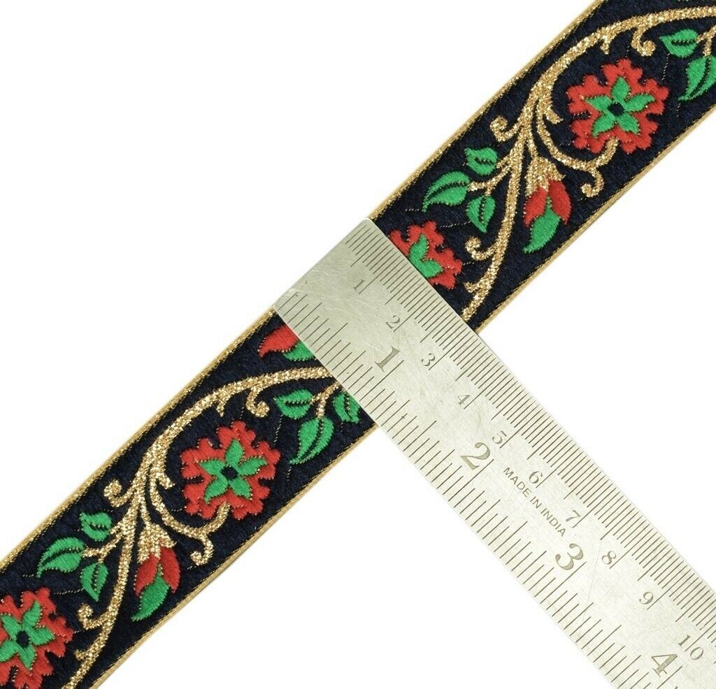 3 Yard Sari Border Indian Craft Trim Sewing Ribbon Lace Edging Tape Dark Blue