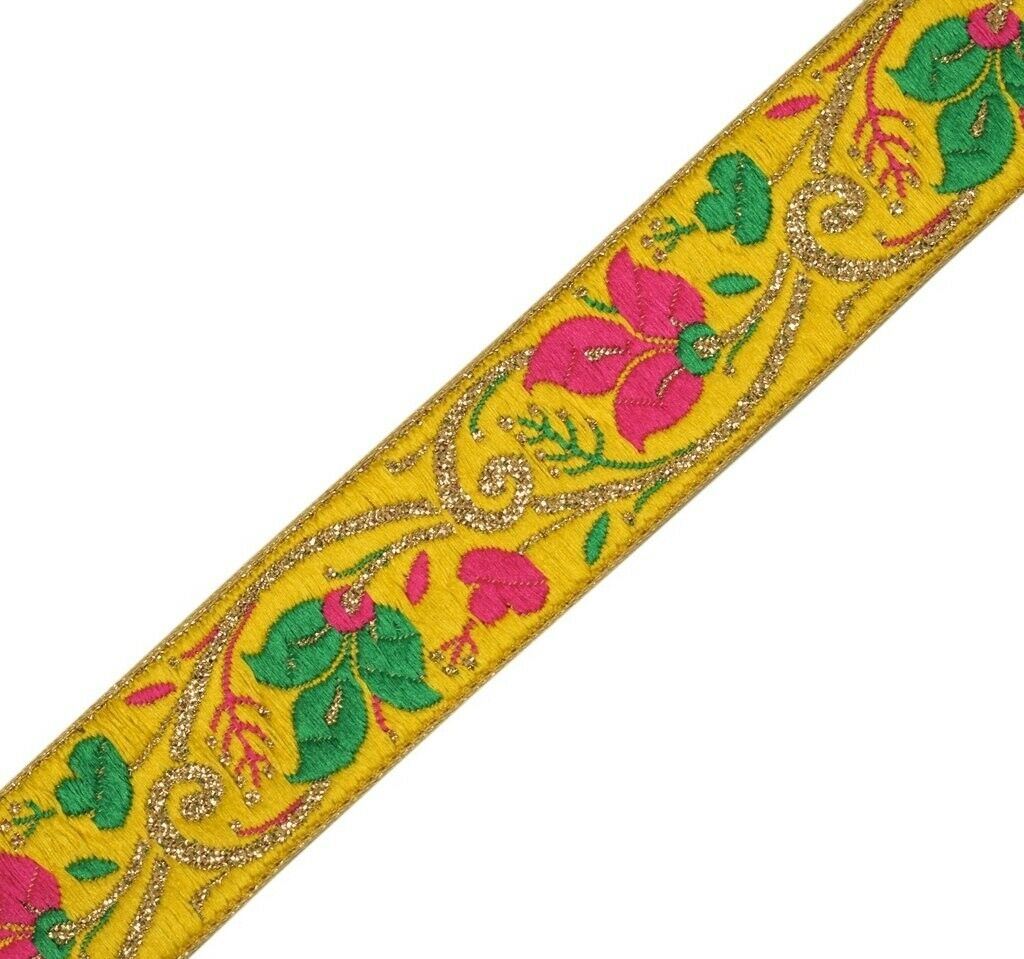 3 Yard Sari Border Indian Craft Trim Sewing Ribbon Lace Edging Tape Yellow