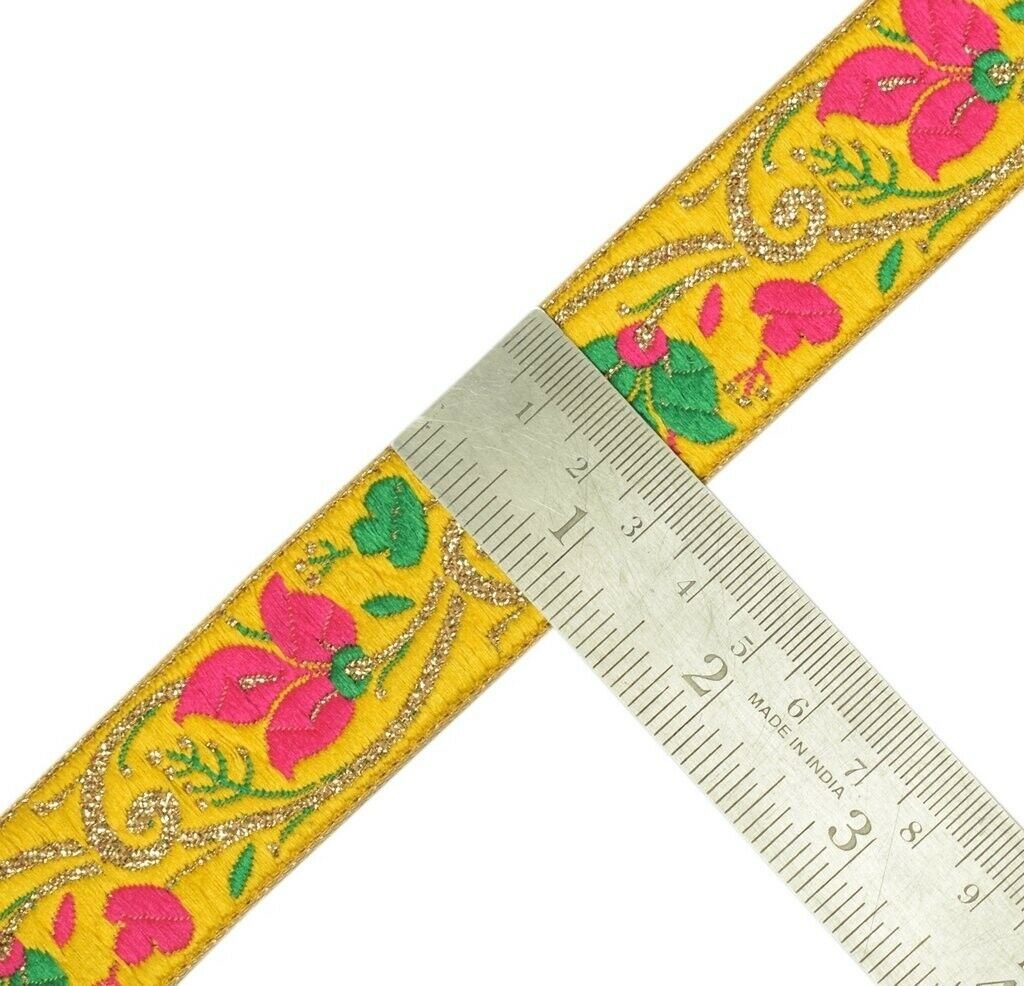 3 Yard Sari Border Indian Craft Trim Sewing Ribbon Lace Edging Tape Yellow