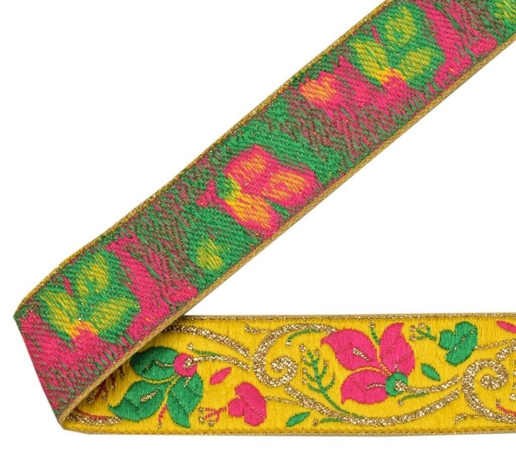 3 Yard Sari Border Indian Craft Trim Sewing Ribbon Lace Edging Tape Yellow