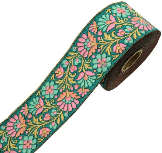 1 Yard Sari Border Indian Craft Trim Sewing Floral Ribbon Lace Edging Tape Green