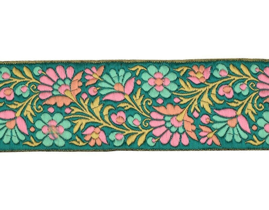 1 Yard Sari Border Indian Craft Trim Sewing Floral Ribbon Lace Edging Tape Green