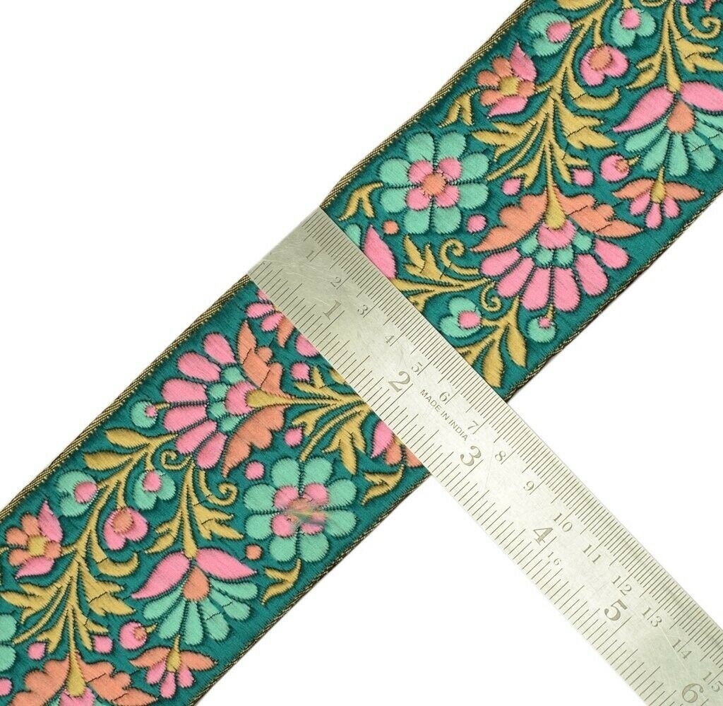 1 Yard Sari Border Indian Craft Trim Sewing Floral Ribbon Lace Edging Tape Green