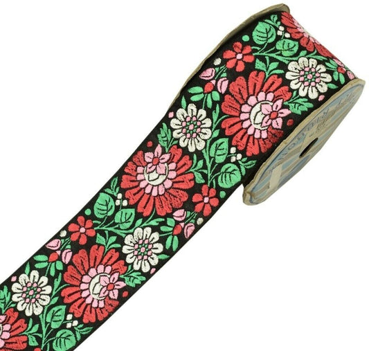 1 Yard Sari Border Indian Craft Trim Sewing Floral Ribbon Lace Edging Tape Black