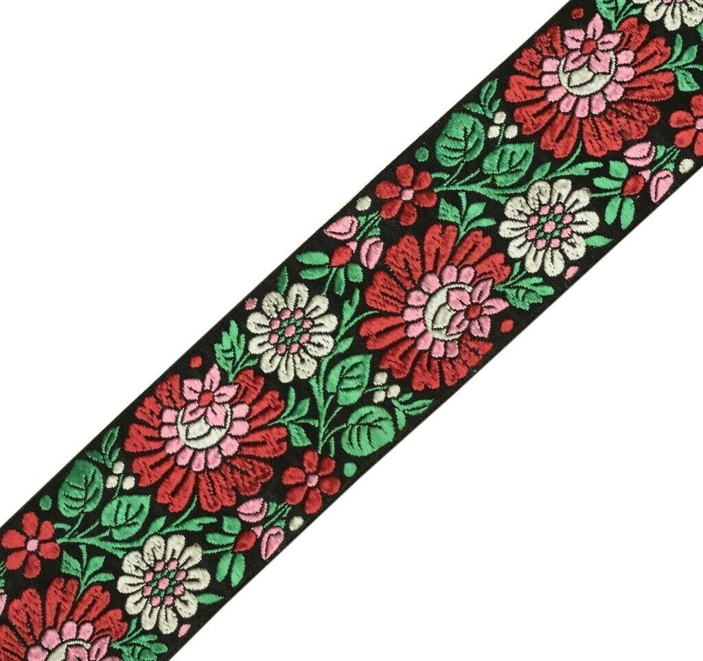 1 Yard Sari Border Indian Craft Trim Sewing Floral Ribbon Lace Edging Tape Black