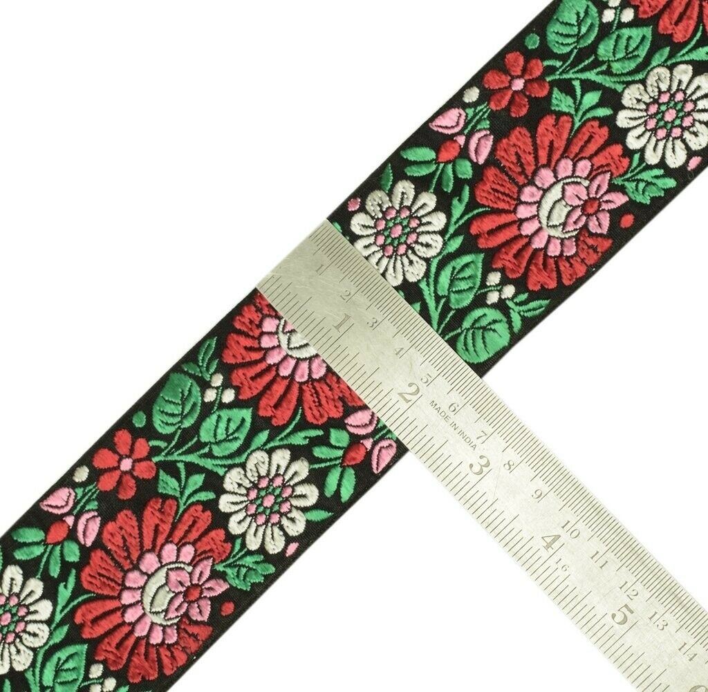 1 Yard Sari Border Indian Craft Trim Sewing Floral Ribbon Lace Edging Tape Black