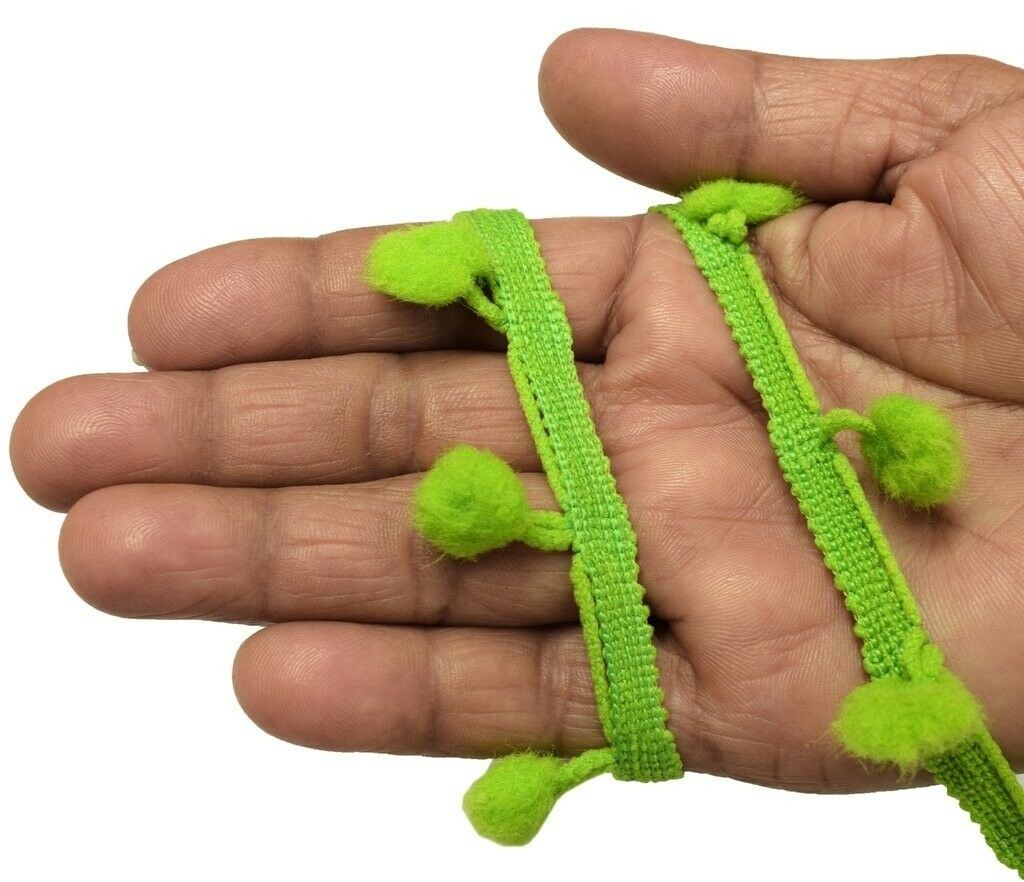 8 Yard Sari Pom Pom Border Indian Craft Trim Sewing Lace Edging Tape Green