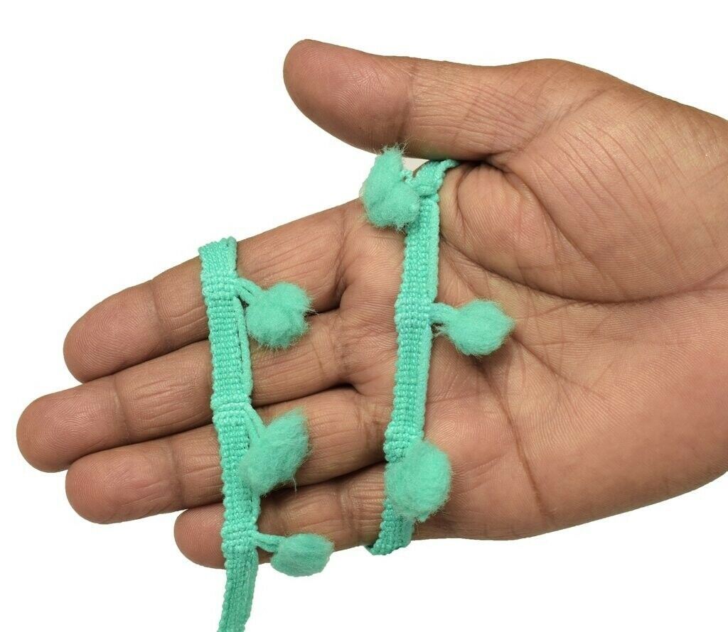 8 Yard Sari Pom Pom Border Indian Craft Trim Sewing Lace Edging Tape Green