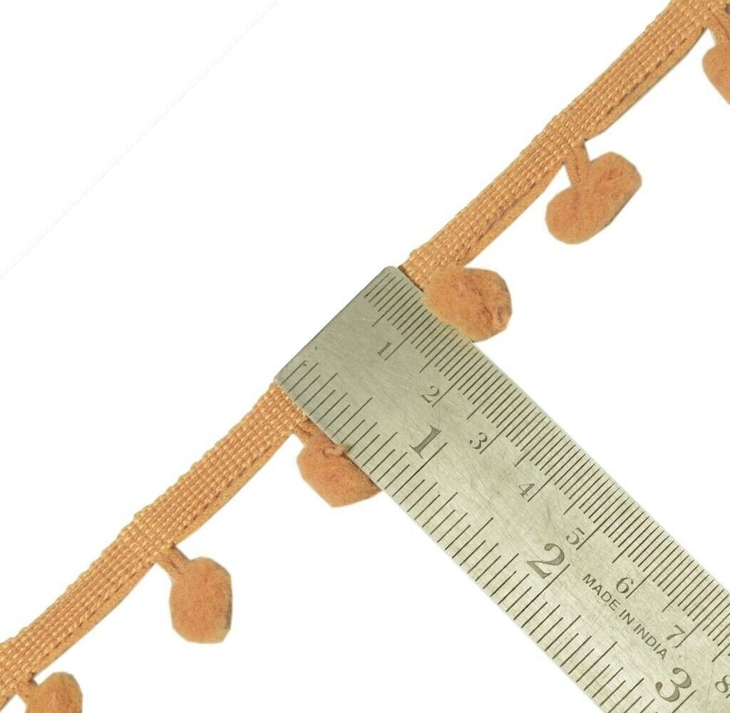 8 Yard Sari Pom Pom Border Indian Craft Trim Sewing Lace Edging Tape Light Brown
